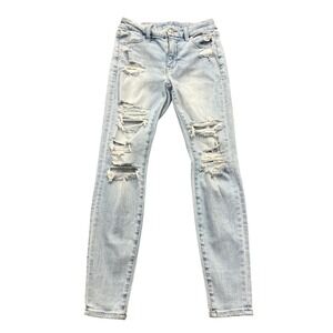 American Eagle Curvy High-Rise Jegging Light Wash Distressed Jeans Size 2‎ Short